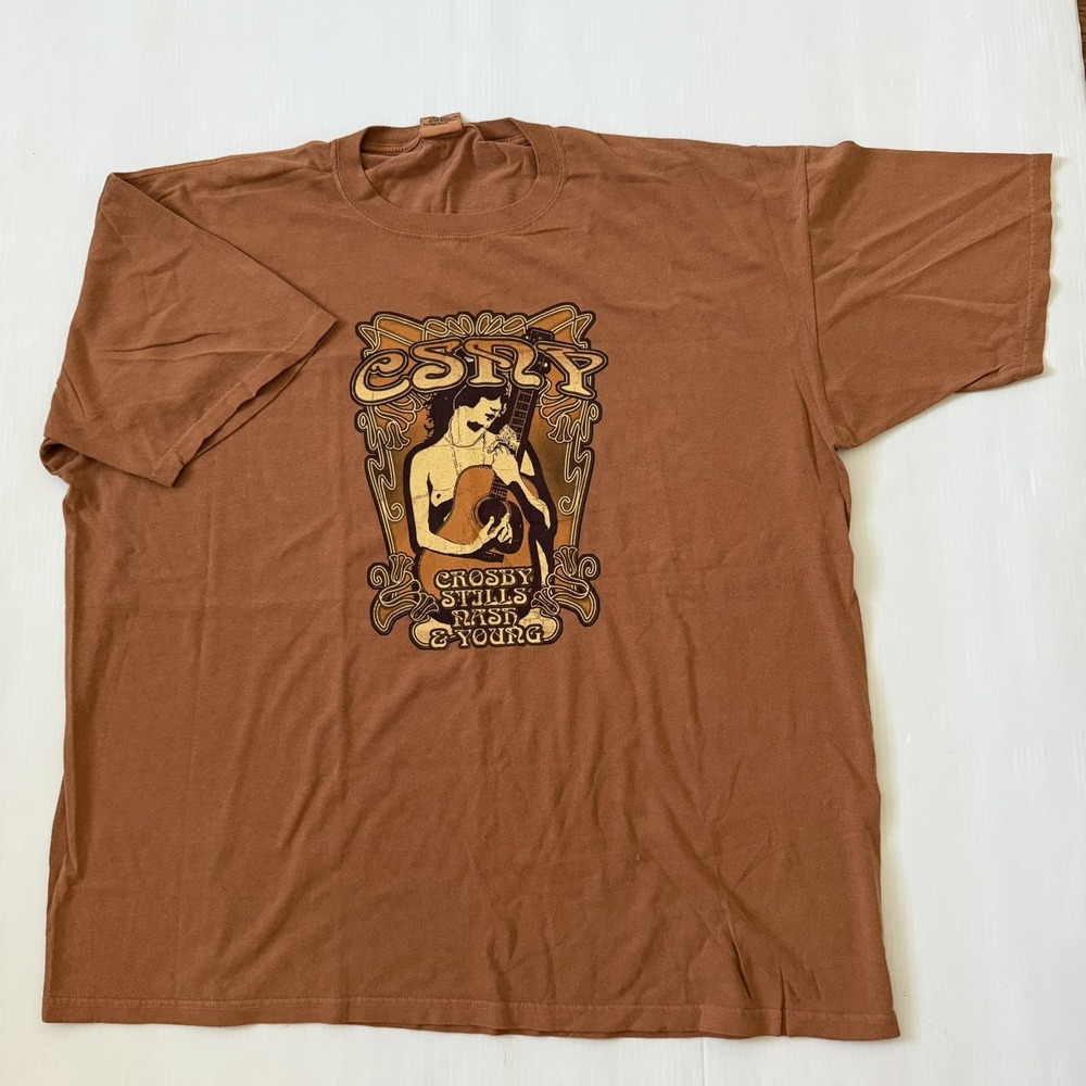 Vtg Crosby Stills Nash & Young 2006 Freedom of Speech Tour Orange T-Shirt 2XL